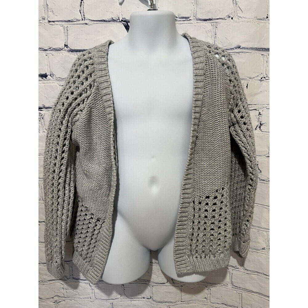 Gymboree Girls Open Knit Grey Sweater Cardigan 100% Cotton Small 5/6